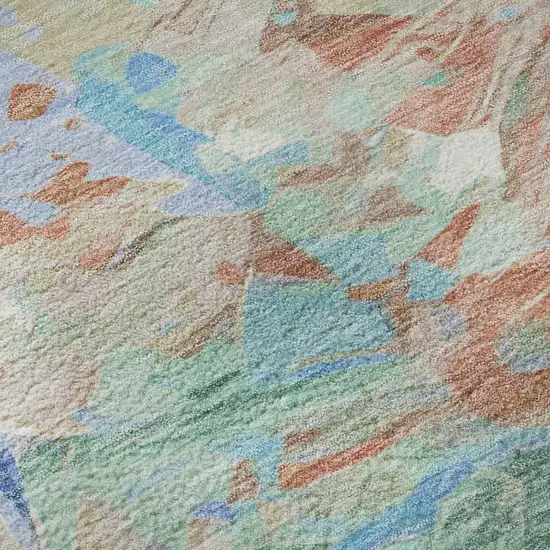 8' Coral Teal And Copper Abstract Washable Round Rug With UV Protection Photo 7