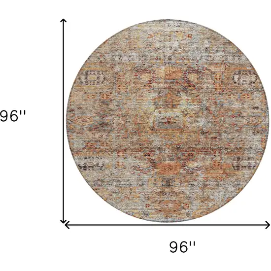 8' Coral Terra Cotta And Beige Round Floral Washable Indoor Outdoor Area Rug Photo 8