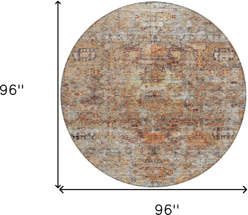 8' Coral Terra Cotta And Beige Round Floral Washable Indoor Outdoor Area Rug Photo 8