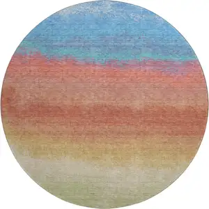 Photo of 8' Coral Wheat And Blue Ombre Washable Round Rug With UV Protection