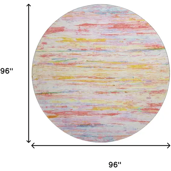8' Coral Yellow And Ivory Abstract Washable Round Rug With UV Protection Photo 9