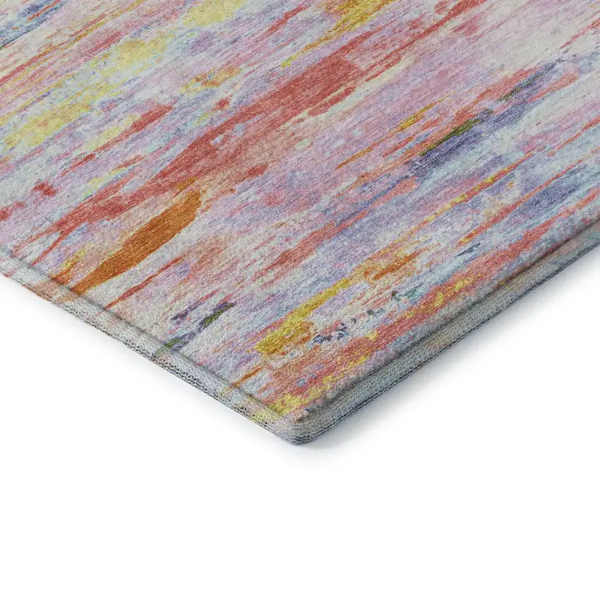 8' Coral Yellow And Ivory Abstract Washable Round Rug With UV Protection Photo 7