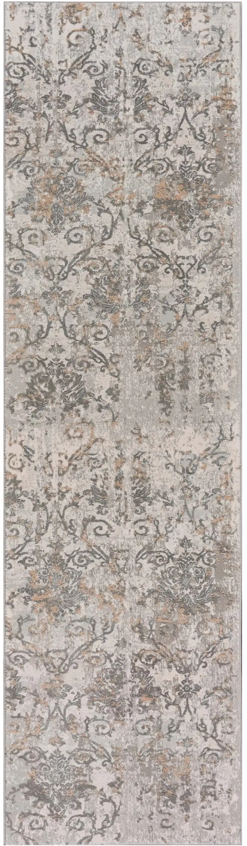 8' Cream Abstract Distressed Runner Rug Photo 2