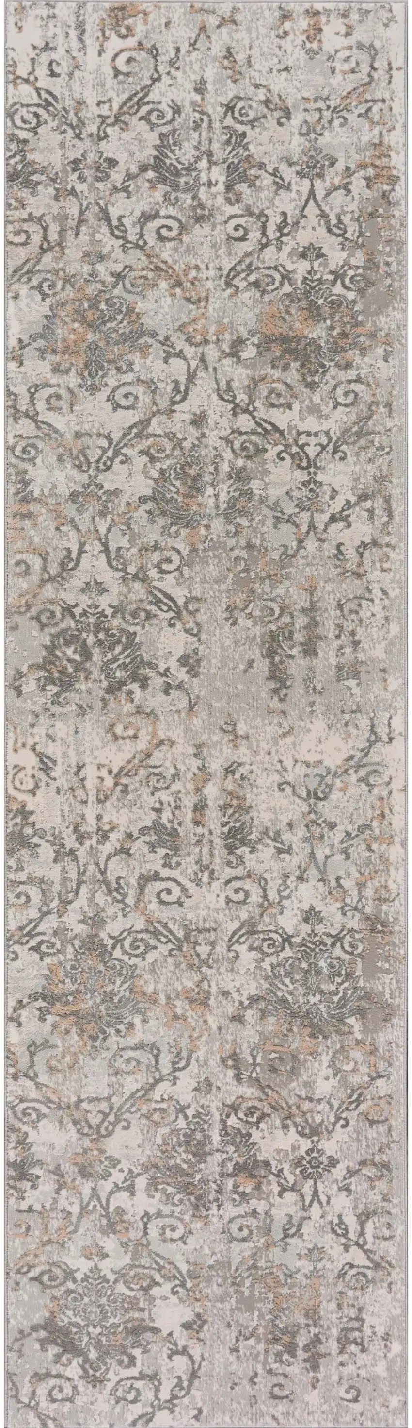 8' Cream Abstract Distressed Runner Rug Photo 1