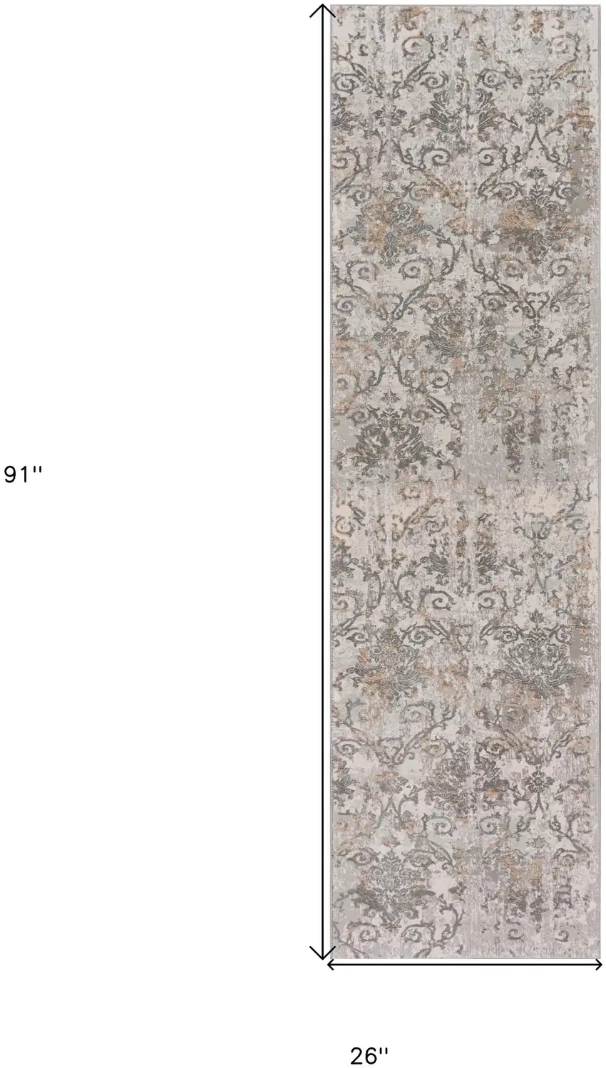 8' Cream Abstract Distressed Runner Rug Photo 7
