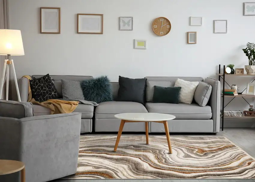 8' Cream And Beige Abstract Runner Rug Photo 7