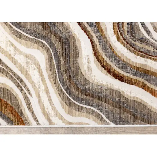 8' Cream And Beige Abstract Runner Rug Photo 5