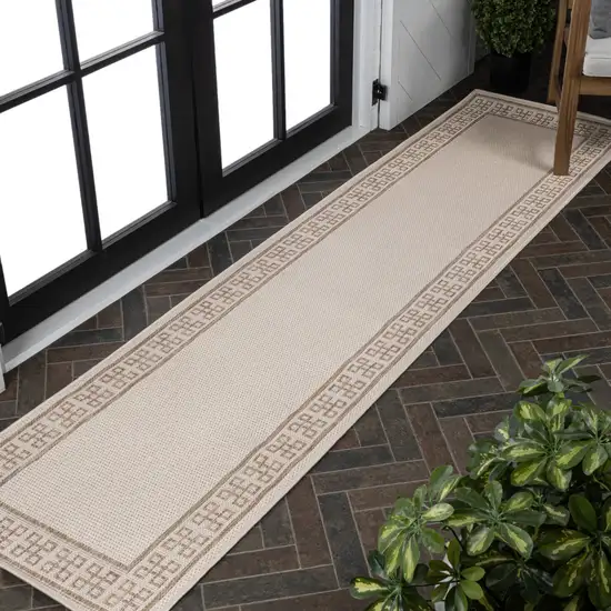 8' Cream And Beige Indoor Outdoor Runner Rug Photo 5