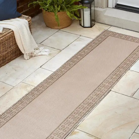 8' Cream And Beige Indoor Outdoor Runner Rug Photo 6