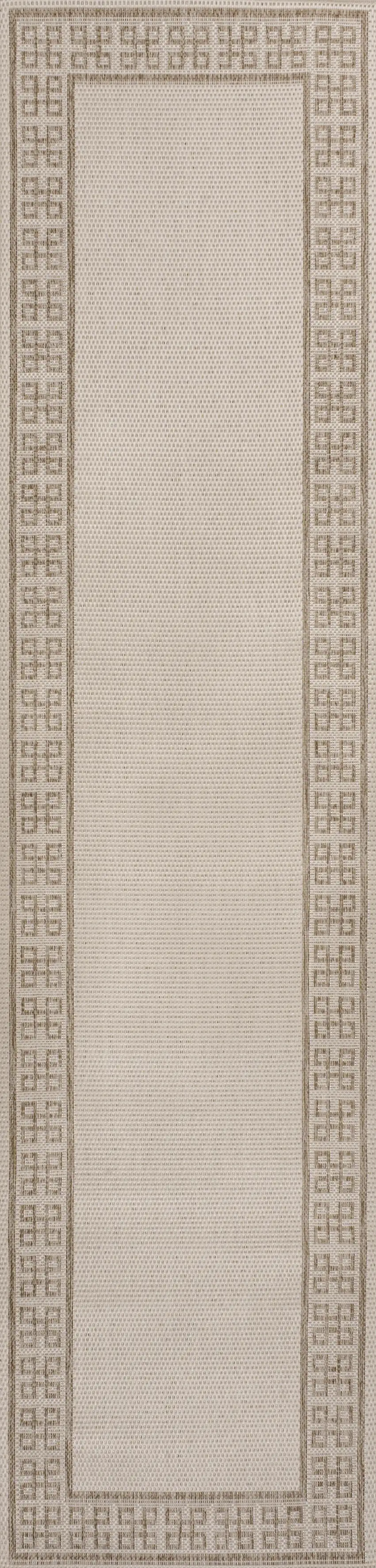 8' Cream And Beige Indoor Outdoor Runner Rug Photo 1