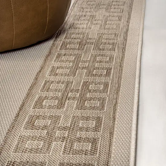 8' Cream And Beige Indoor Outdoor Runner Rug Photo 8
