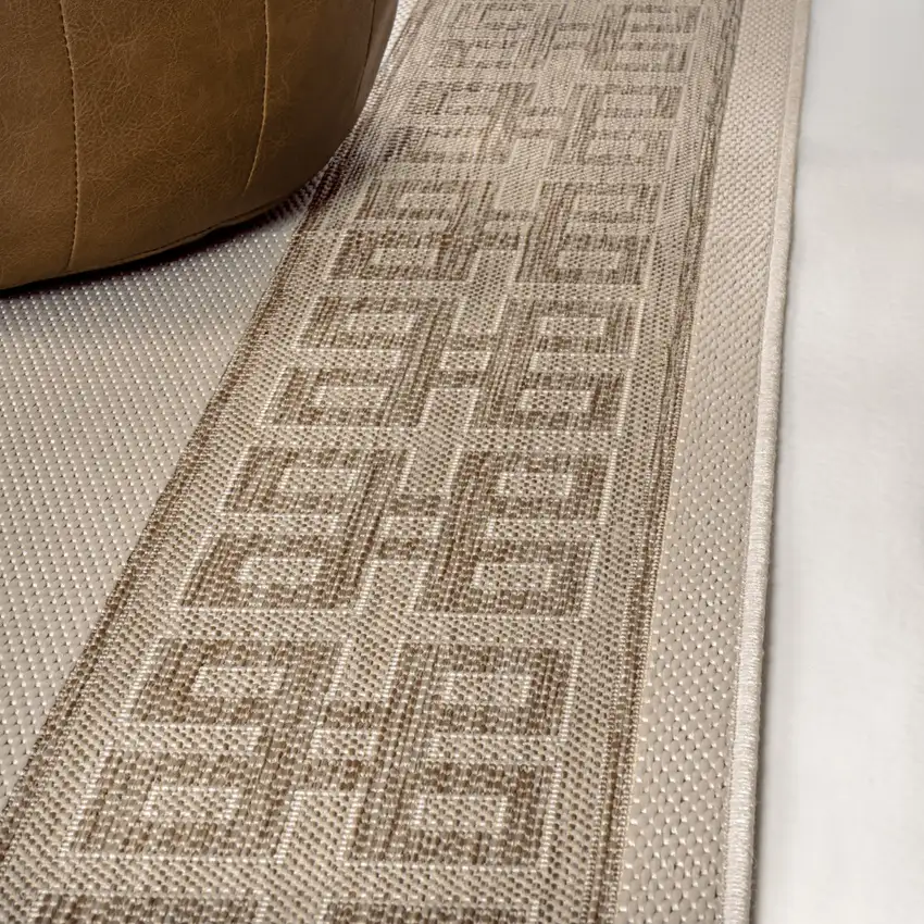 8' Cream And Beige Indoor Outdoor Runner Rug Photo 8