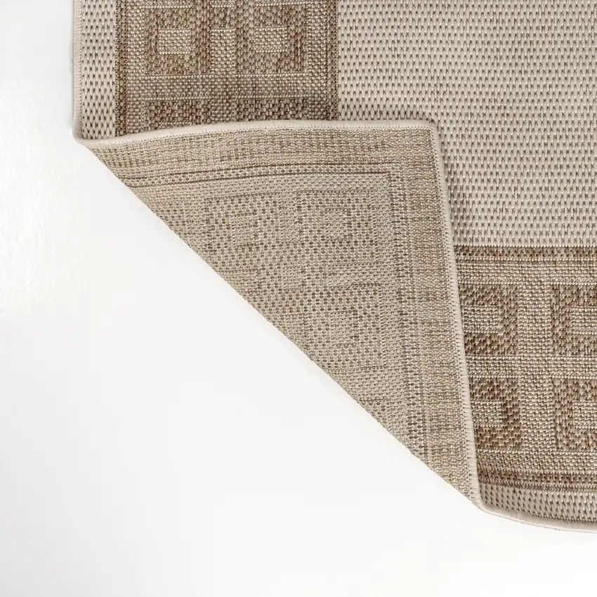 8' Cream And Beige Indoor Outdoor Runner Rug Photo 8