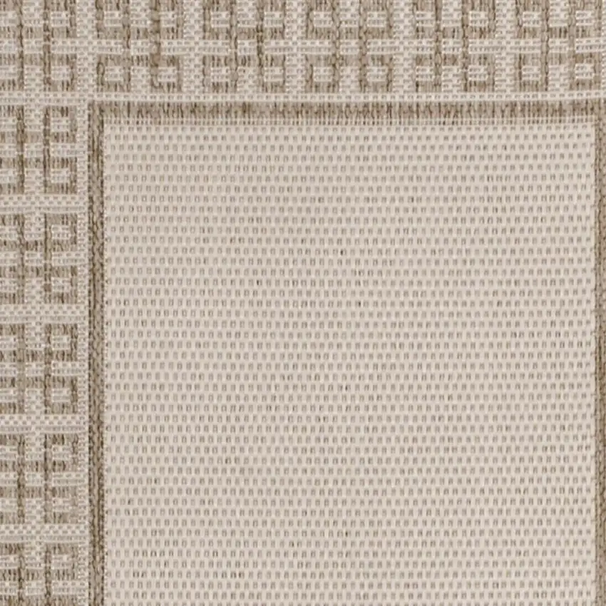 8' Cream And Beige Indoor Outdoor Runner Rug Photo 2