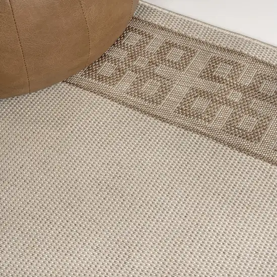 8' Cream And Beige Indoor Outdoor Runner Rug Photo 7