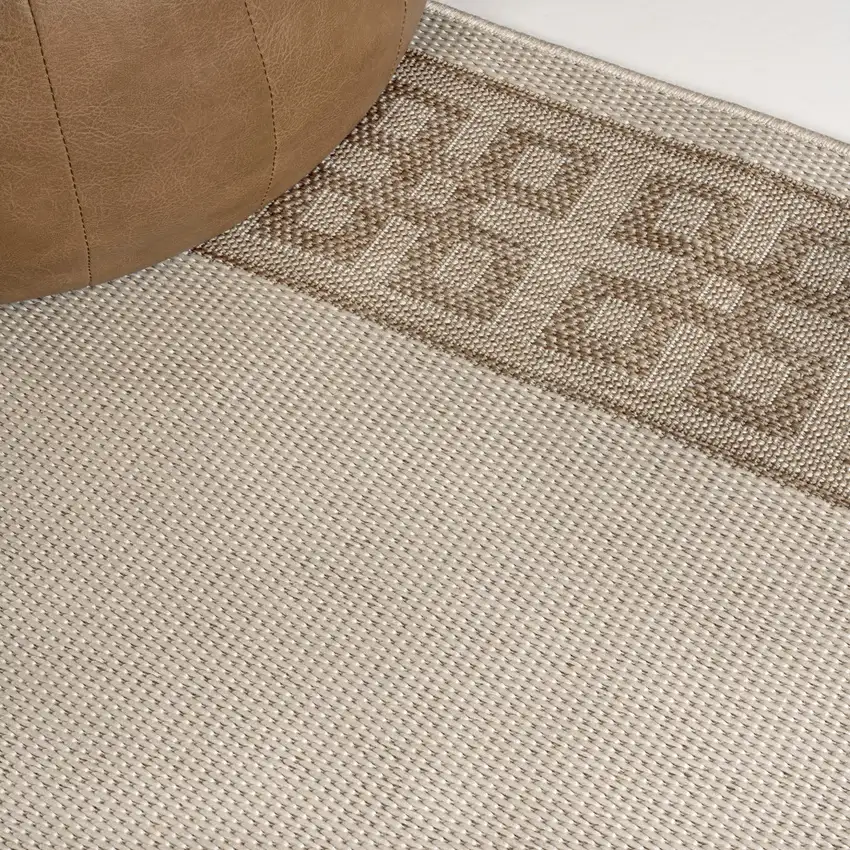 8' Cream And Beige Indoor Outdoor Runner Rug Photo 7