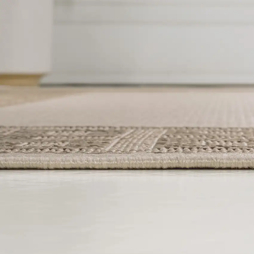 8' Cream And Beige Indoor Outdoor Runner Rug Photo 9