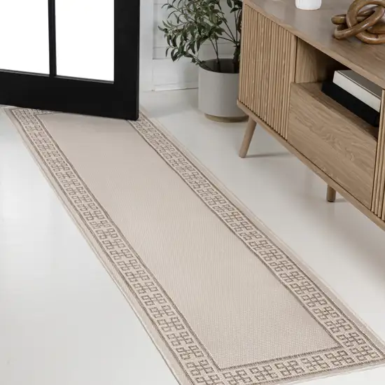 8' Cream And Beige Indoor Outdoor Runner Rug Photo 4