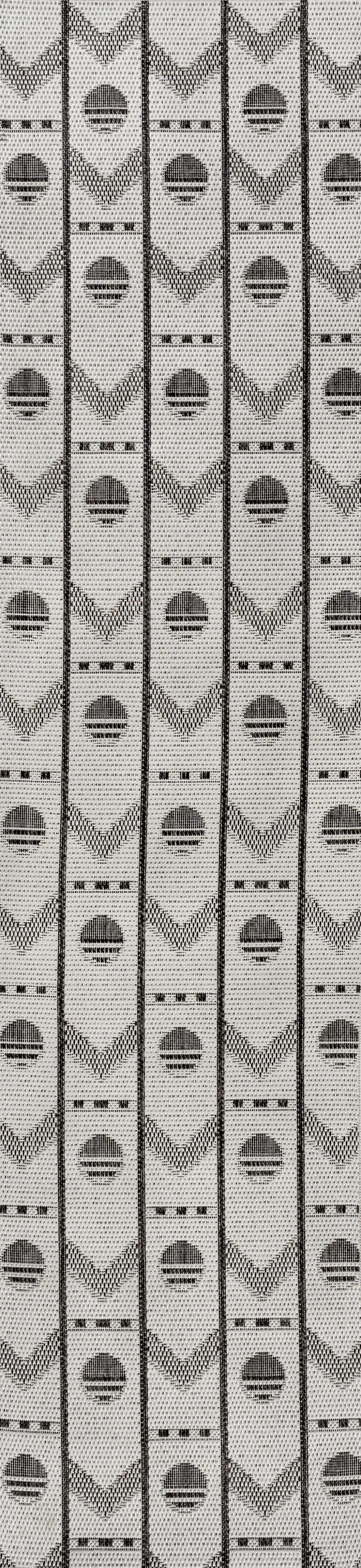 8' Cream And Black Geometric Indoor Outdoor Runner Rug Photo 6