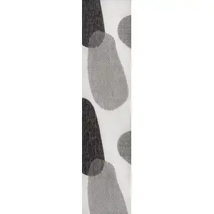 Photo of 8' Cream And Black Geometric Indoor Outdoor Runner Rug