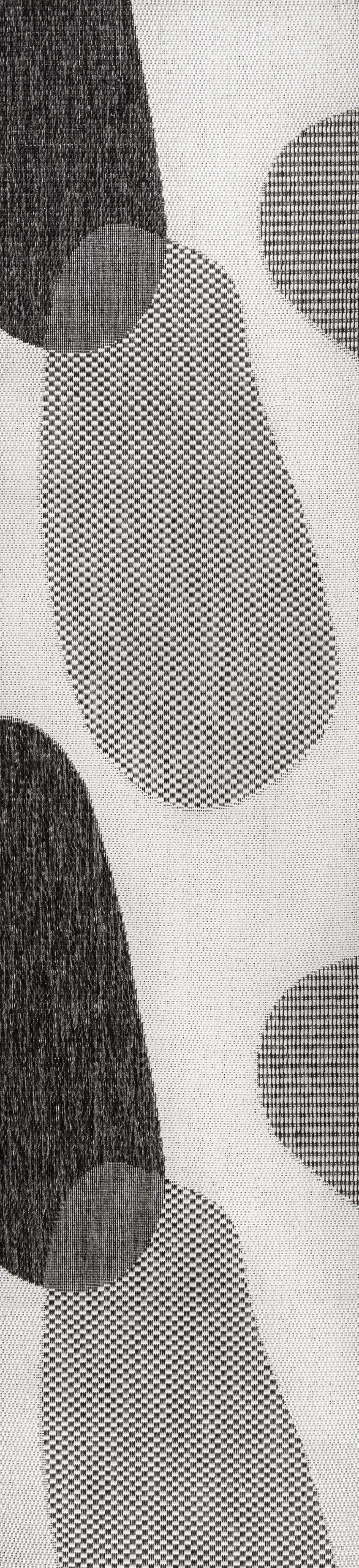 8' Cream And Black Geometric Indoor Outdoor Runner Rug Photo 1