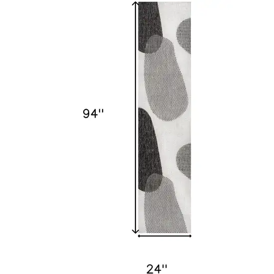 8' Cream And Black Geometric Indoor Outdoor Runner Rug Photo 8