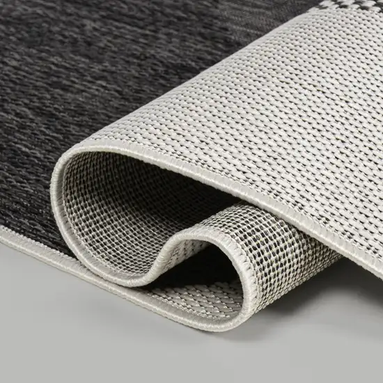 8' Cream And Black Geometric Indoor Outdoor Runner Rug Photo 7