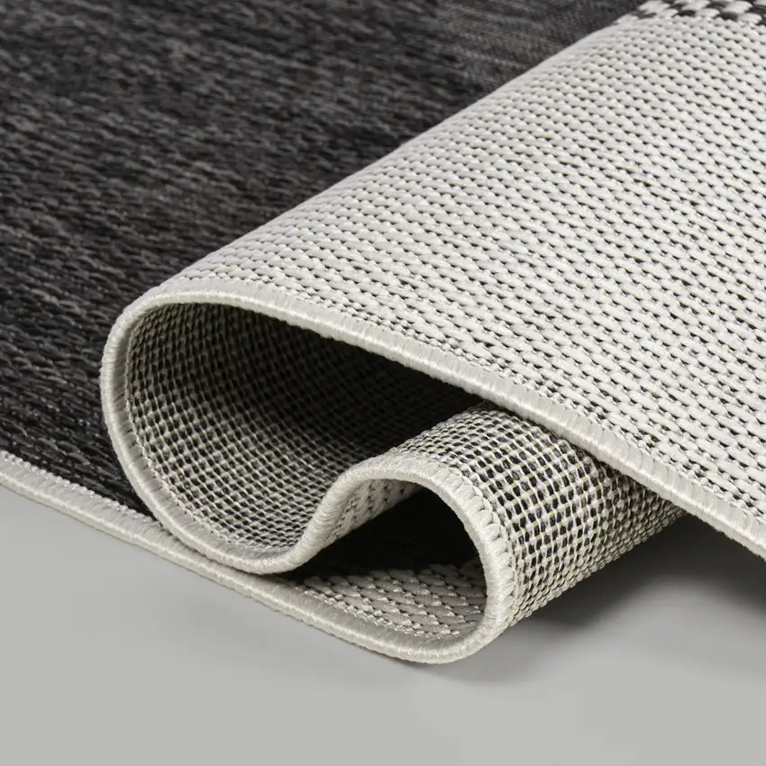 8' Cream And Black Geometric Indoor Outdoor Runner Rug Photo 7