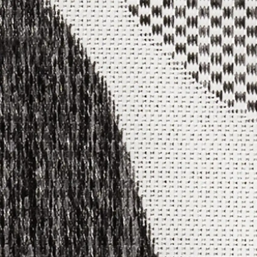 8' Cream And Black Geometric Indoor Outdoor Runner Rug Photo 2