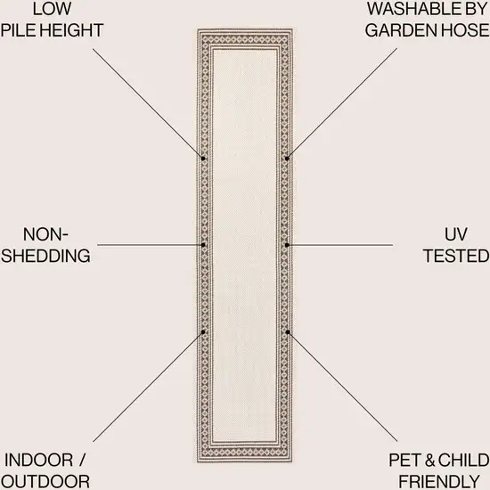 8' Cream And Black Indoor Outdoor Runner Rug Photo 5
