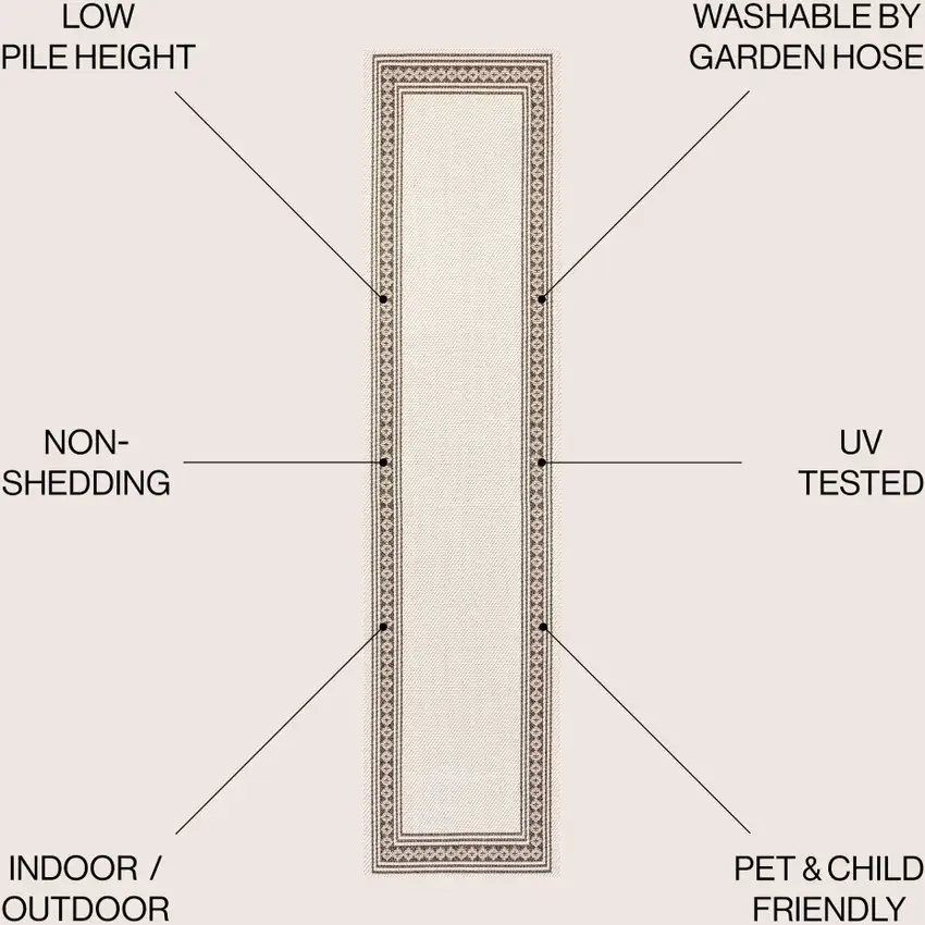 8' Cream And Black Indoor Outdoor Runner Rug Photo 5