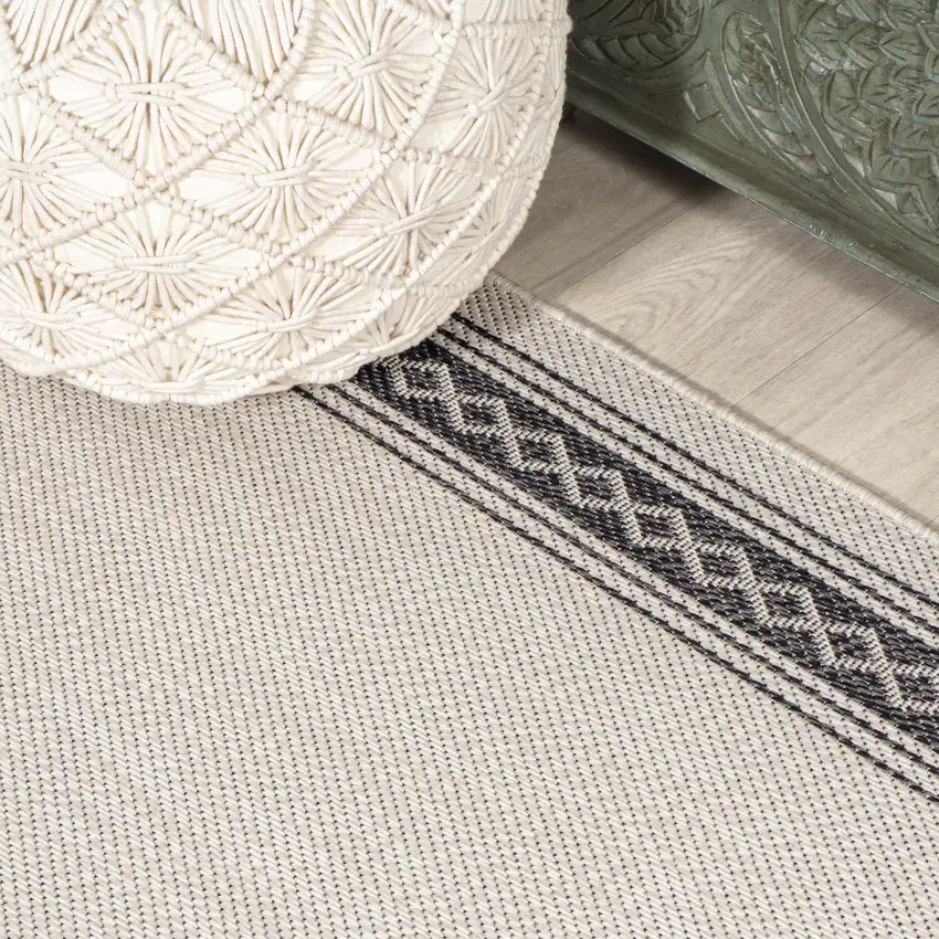 8' Cream And Black Indoor Outdoor Runner Rug Photo 8