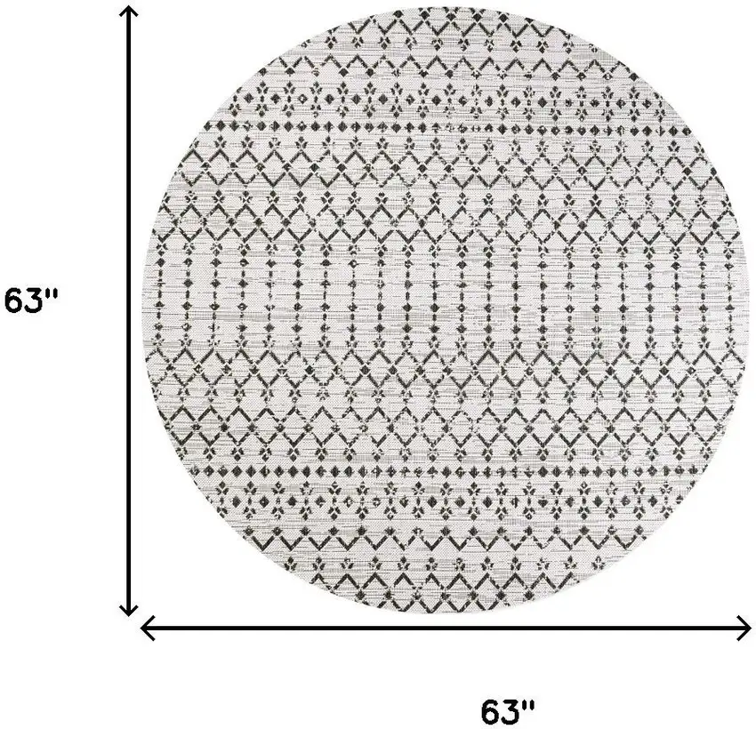 5' Cream And Black Round Trellis Indoor Outdoor Area Rug Photo 9