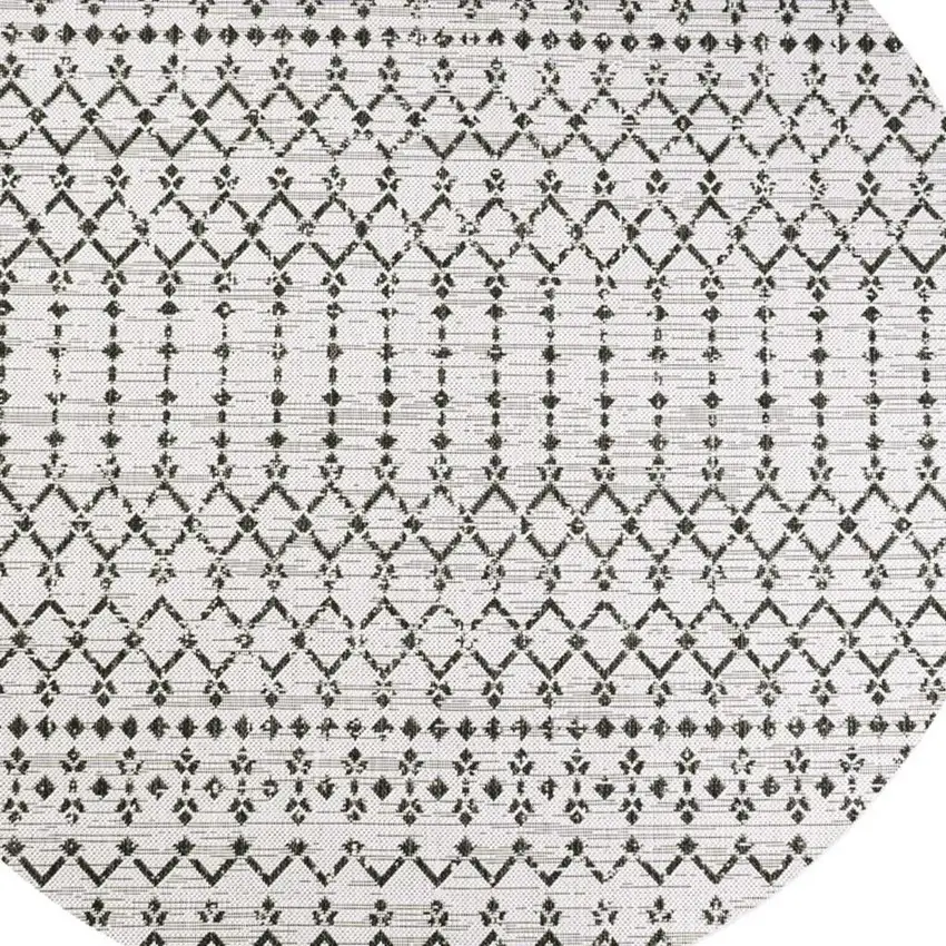 6' Cream And Black Round Trellis Indoor Outdoor Area Rug Photo 2