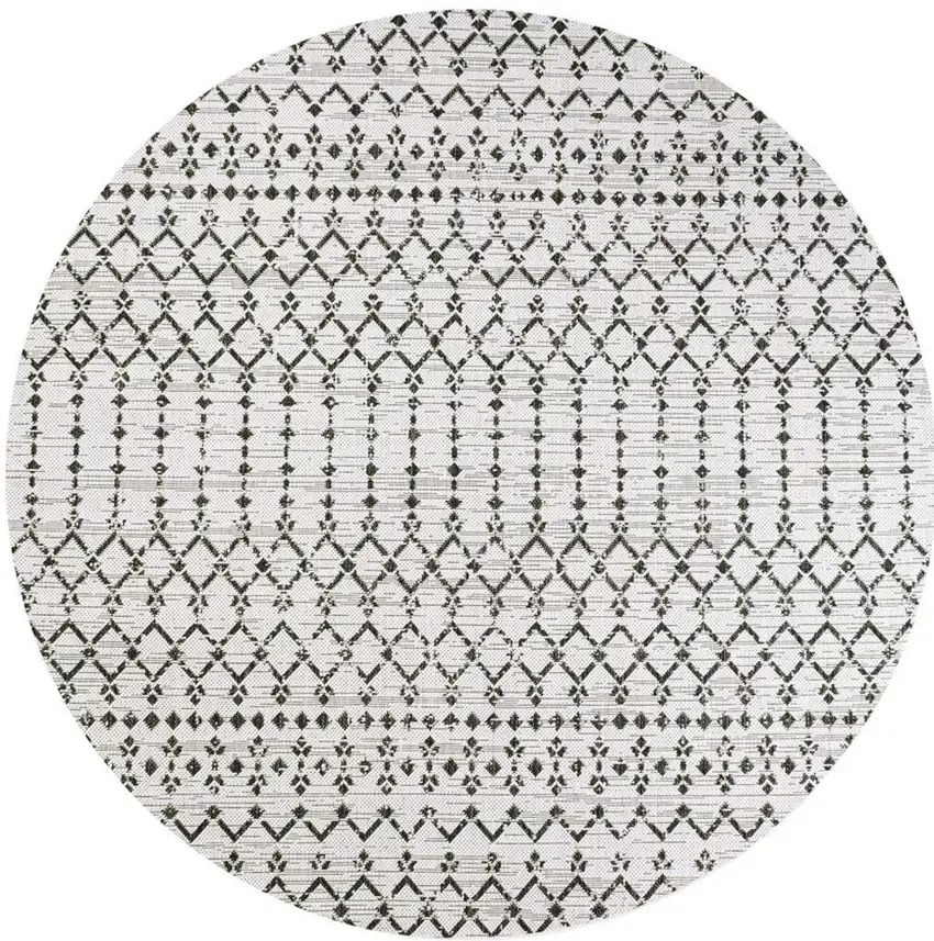 6' Cream And Black Round Trellis Indoor Outdoor Area Rug Photo 3