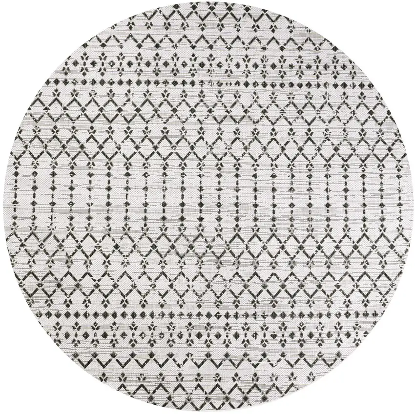 8' Cream And Black Round Trellis Indoor Outdoor Area Rug Photo 1