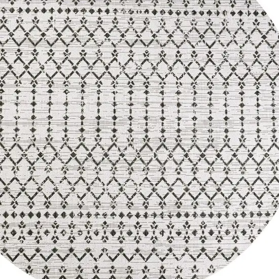 8' Cream And Black Round Trellis Indoor Outdoor Area Rug Photo 2