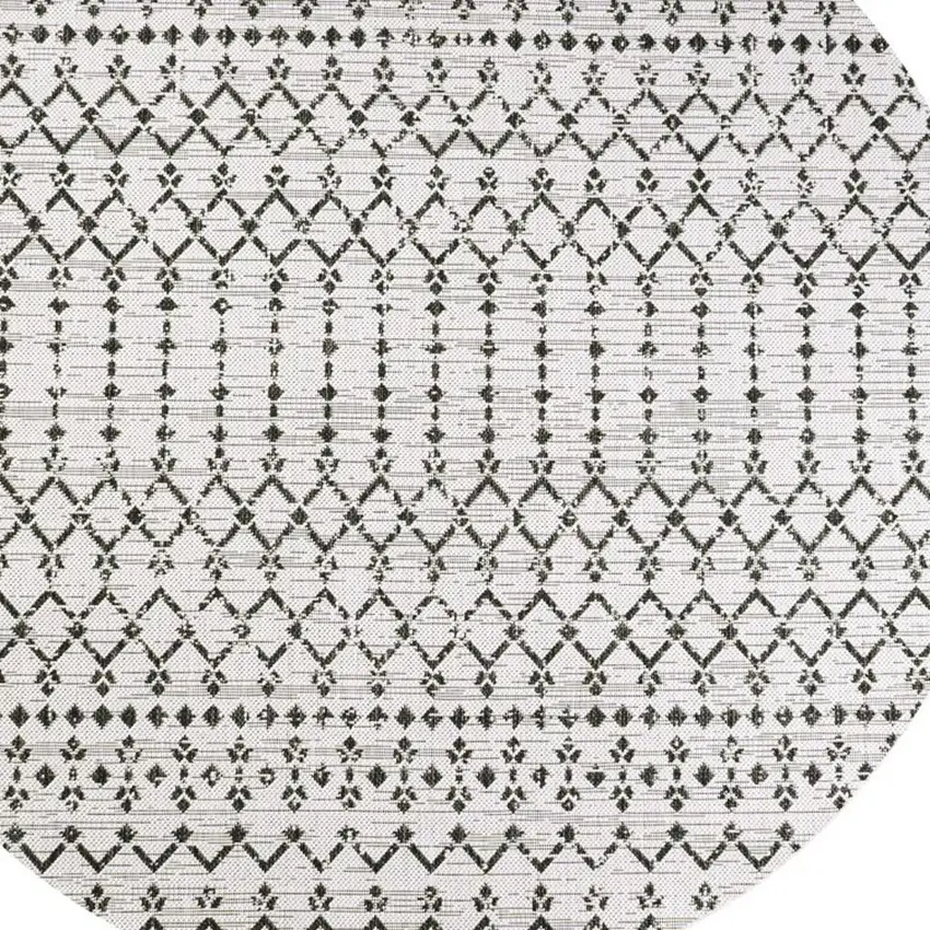 8' Cream And Black Round Trellis Indoor Outdoor Area Rug Photo 2