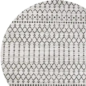 Photo of 9' Cream And Black Round Trellis Indoor Outdoor Area Rug