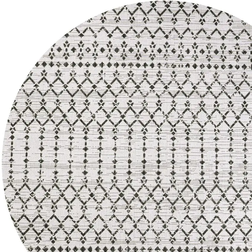 9' Cream And Black Round Trellis Indoor Outdoor Area Rug Photo 2