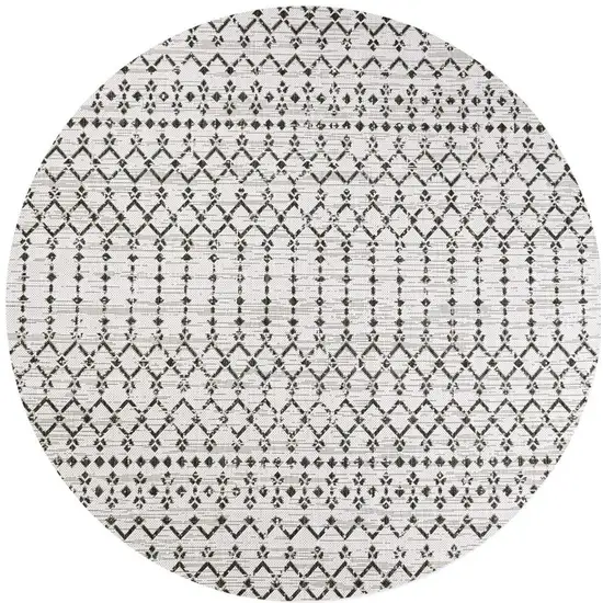 9' Cream And Black Round Trellis Indoor Outdoor Area Rug Photo 3