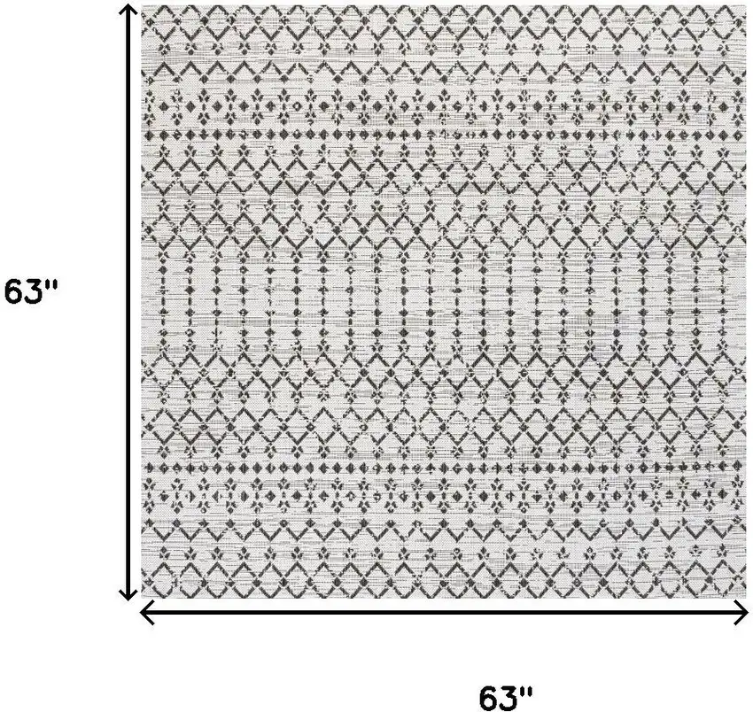 5' Cream And Black Square Trellis Indoor Outdoor Area Rug Photo 9