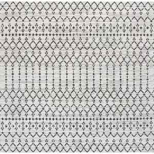 Photo of 8' Cream And Black Square Trellis Indoor Outdoor Area Rug