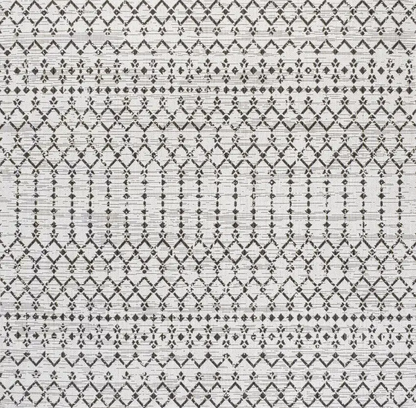 9' Cream And Black Square Trellis Indoor Outdoor Area Rug Photo 3