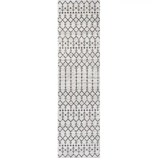10' Cream And Black Trellis Indoor Outdoor Runner Rug Photo 1
