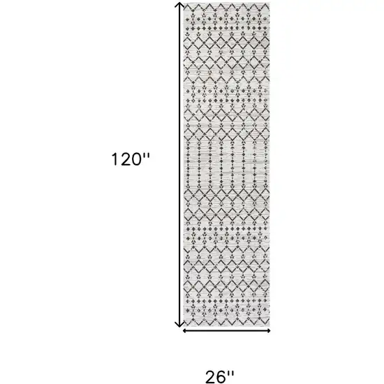 10' Cream And Black Trellis Indoor Outdoor Runner Rug Photo 6