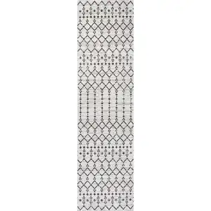 Photo of 8' Cream And Black Trellis Indoor Outdoor Runner Rug