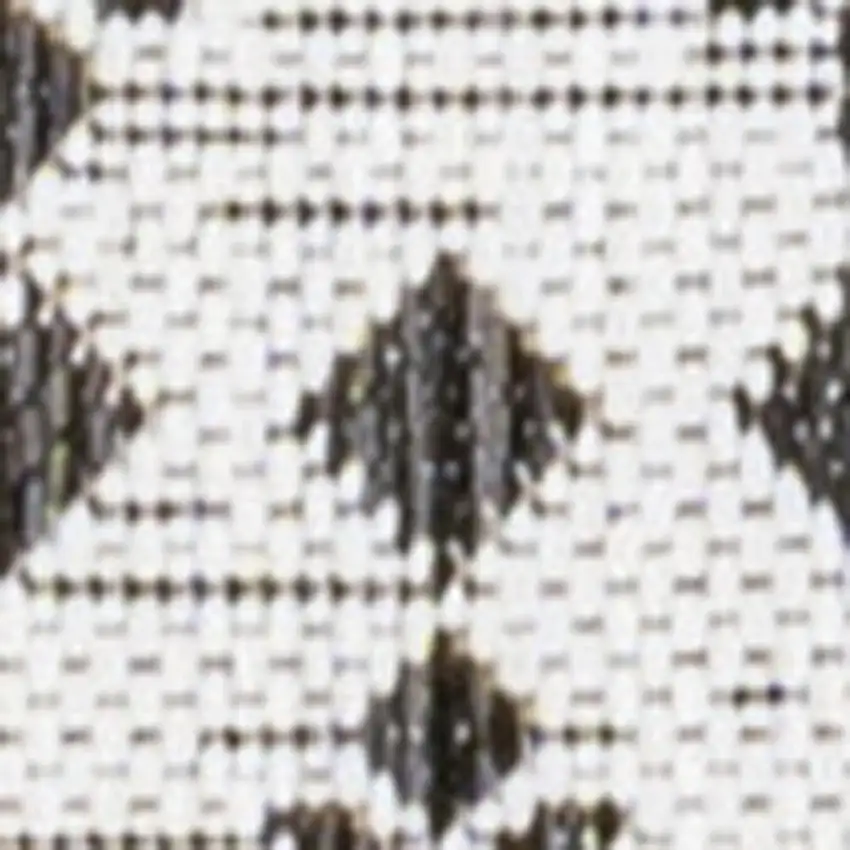 8' Cream And Black Trellis Indoor Outdoor Runner Rug Photo 3