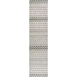 Photo of 8' Cream And Black Trellis Indoor Outdoor Runner Rug