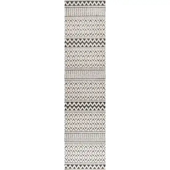 8' Cream And Black Trellis Indoor Outdoor Runner Rug Photo 1
